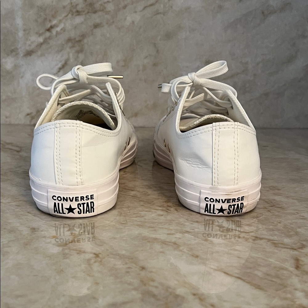 Converse White Leather with Gold Hardware Low-Top Sneakers, Women’s Size 9.5 - Picture 5 of 6